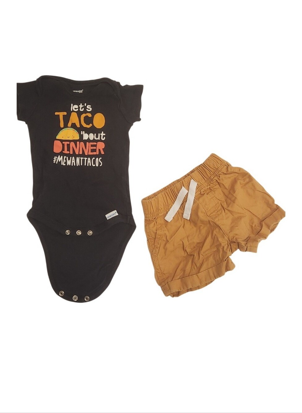 6-9 M Baby Boy Taco Outfit Onesies Brand Bodysuit & Carter’s Shorts 9M